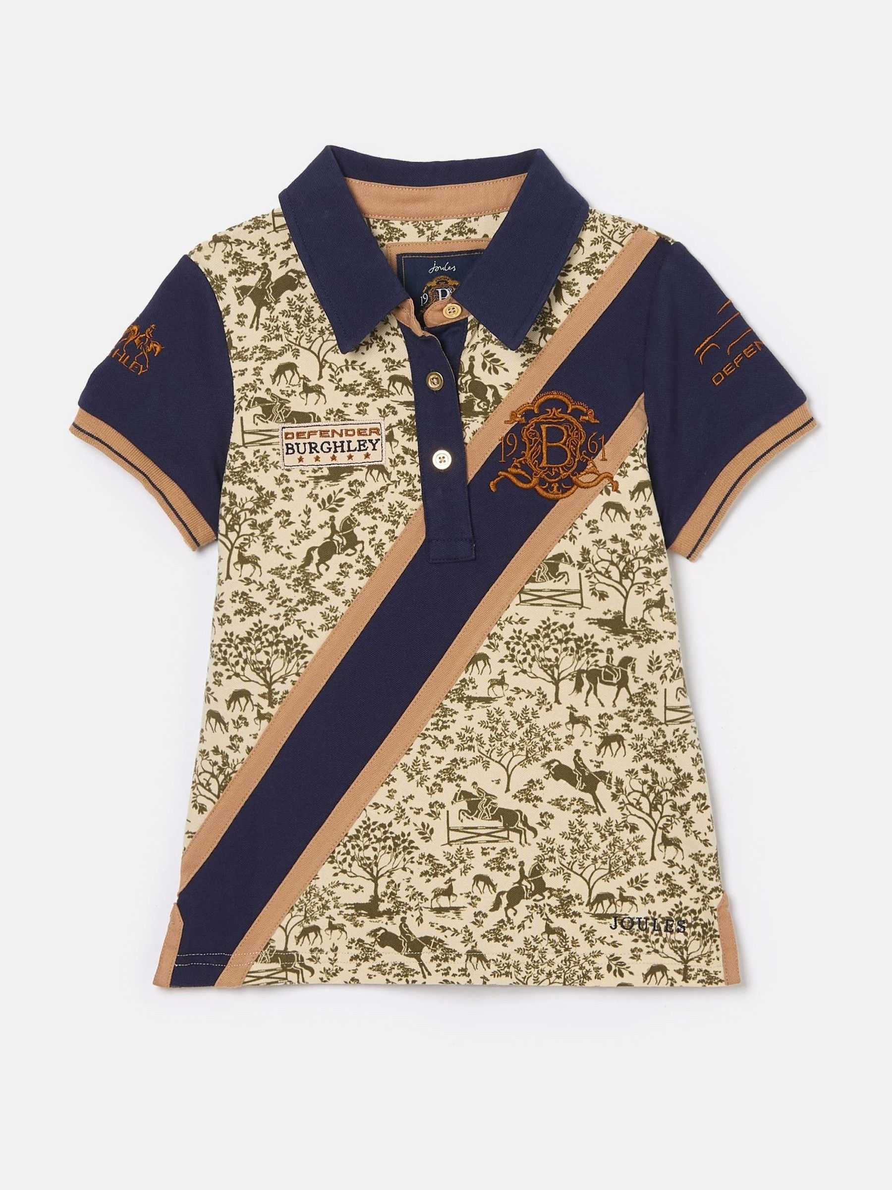 Buy Joules Official Burghley Navy Camel Girls Printed Polo Shirt from Next Luxembourg
