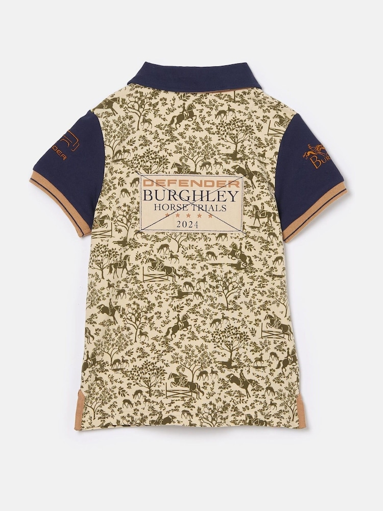 Joules Official Burghley Navy/Camel Girls' Printed Polo Shirt - Image 2 of 3
