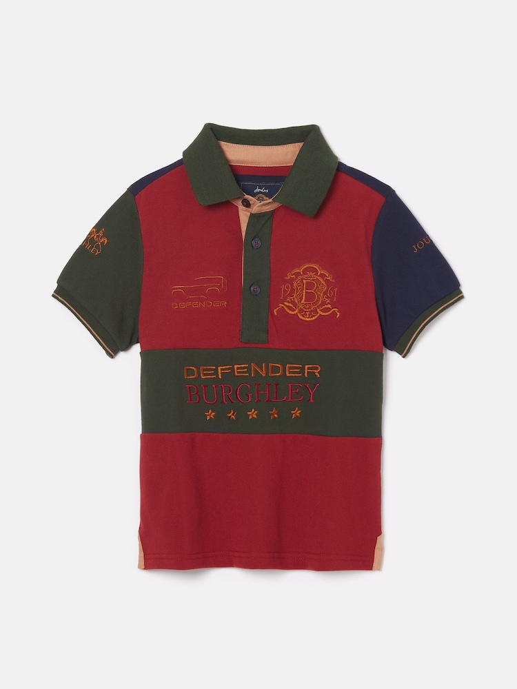 Joules Official Burghley Navy/Burgundy Kids' Colourblock Polo Shirt - Image 1 of 5