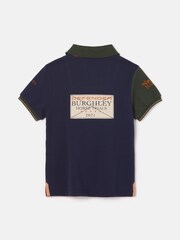 Joules Official Burghley Navy/Burgundy Kids' Colourblock Polo Shirt - Image 3 of 5