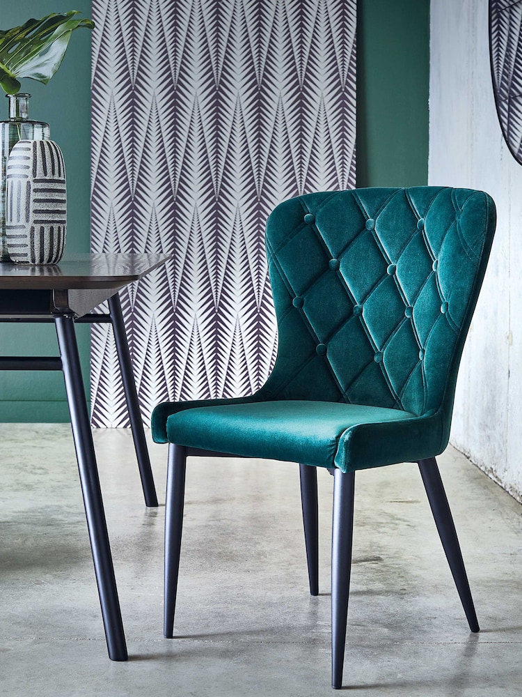 Barker and Stonehouse Green Burnaby Velvet Buttoned Dining Chair - Image 1 of 6