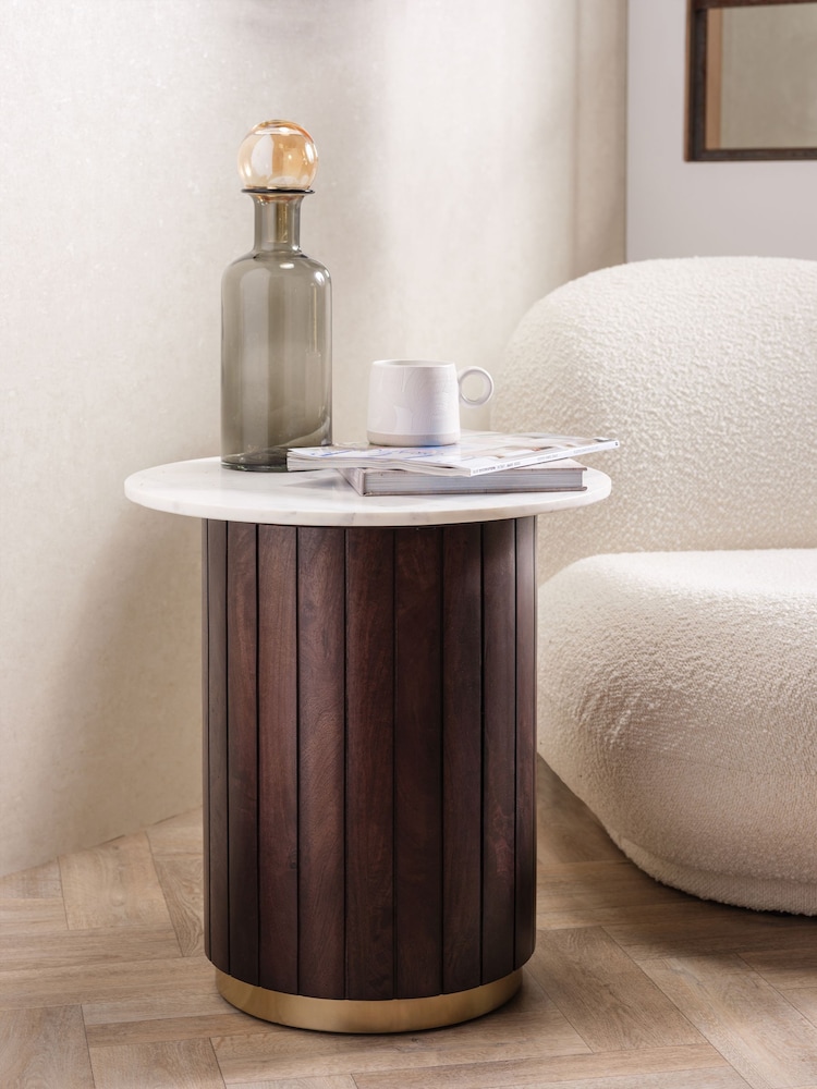 Barker and Stonehouse Dark Brown Calliope Marble 50cm End Table - Image 1 of 5