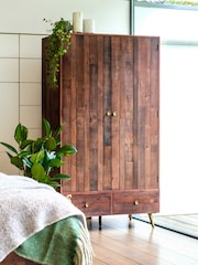 Barker and Stonehouse Brown Modi Reclaimed Wood Double 2 Drawer Wardrobe - Image 1 of 6