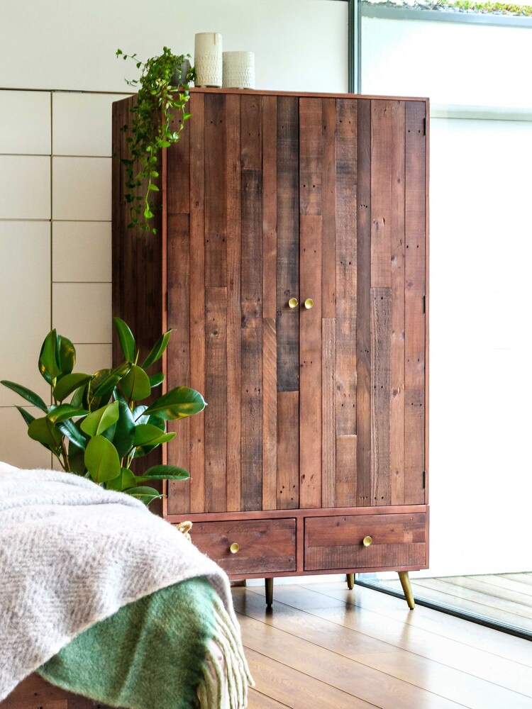 Barker and Stonehouse Brown Modi Reclaimed Wood Double 2 Drawer Wardrobe - Image 1 of 6