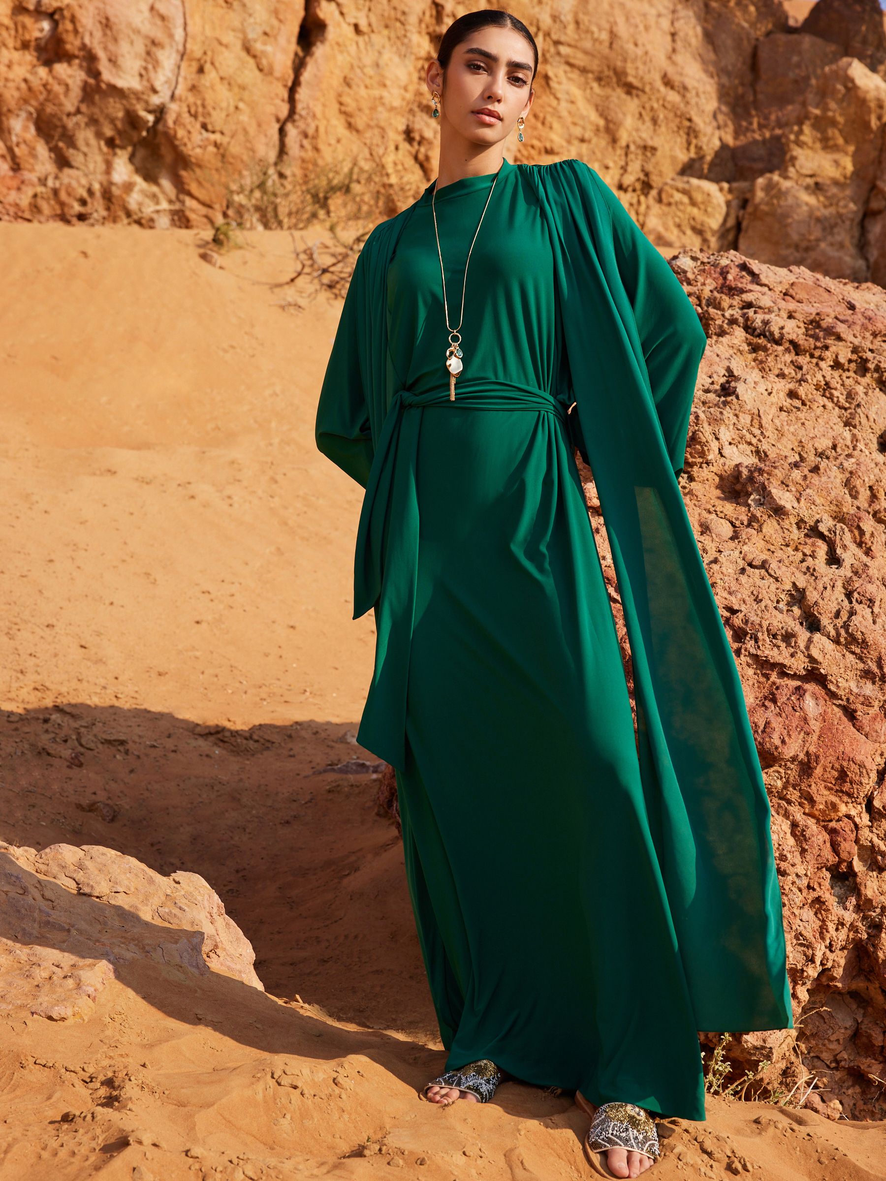 Swept away forest green long sleeve maxi dress on sale