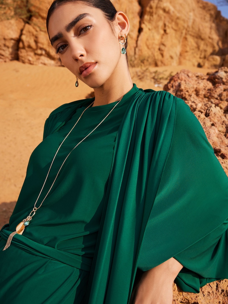 Forest Green Long Sleeve Scarf Maxi Dress - Image 3 of 6