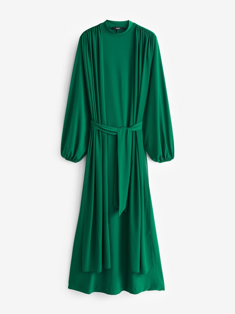 Forest Green Long Sleeve Scarf Maxi Dress - Image 5 of 6