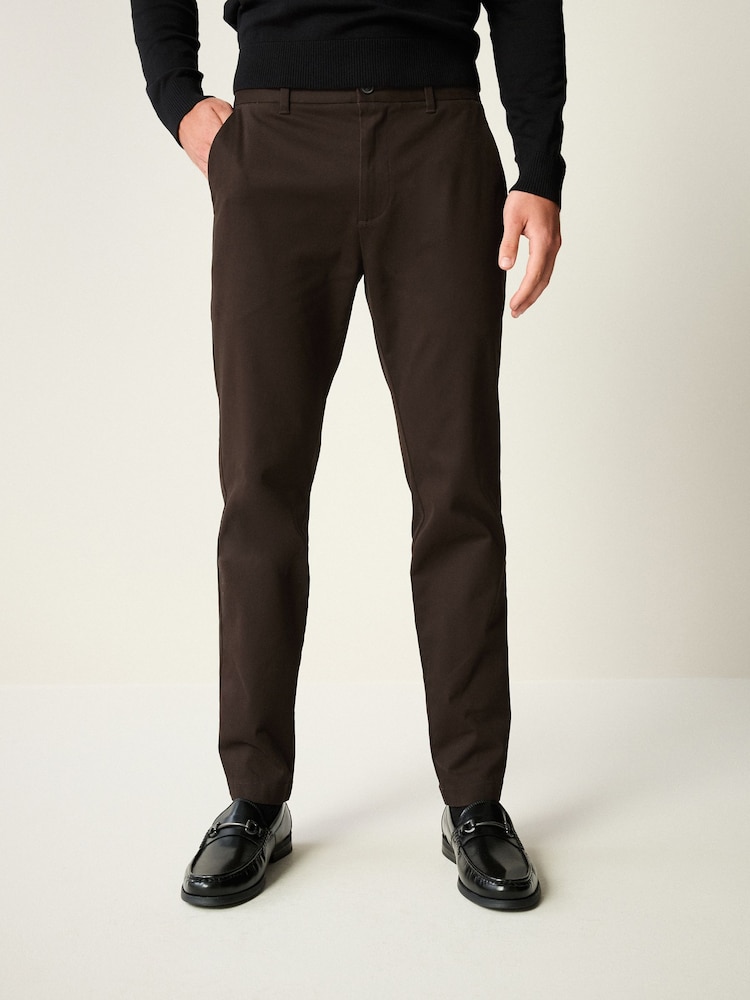 Brown Slim Fit Stretch Printed Soft Touch Chino Trousers - Image 1 of 8
