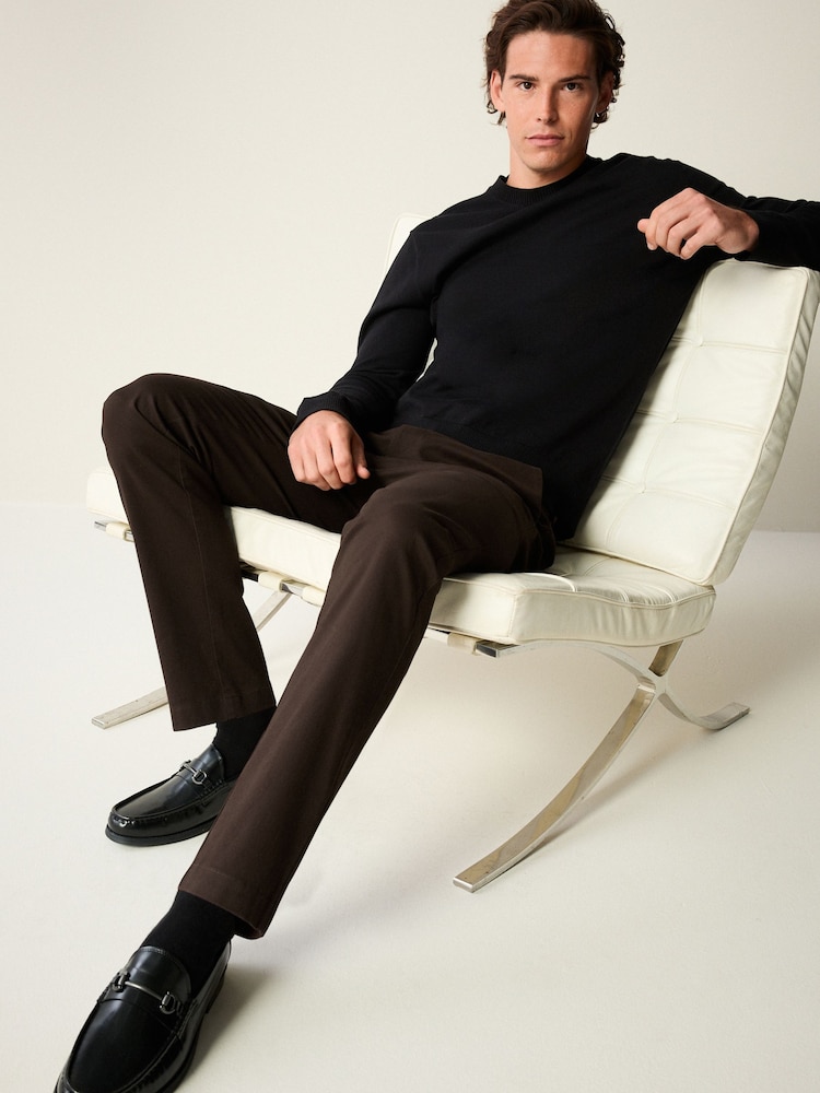Brown Slim Fit Stretch Printed Soft Touch Chino Trousers - Image 2 of 8