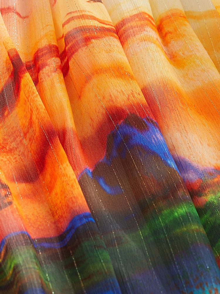 Multi Scenic Print Angel Sleeve Tiered Maxi Dress - Image 2 of 8