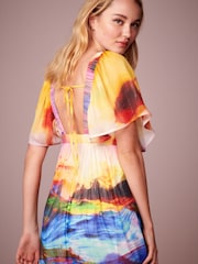 Multi Scenic Print Angel Sleeve Tiered Maxi Dress - Image 5 of 8