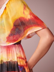 Multi Scenic Print Angel Sleeve Tiered Maxi Dress - Image 6 of 8