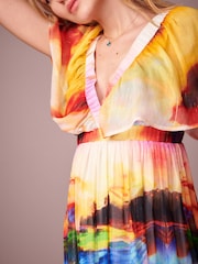 Multi Scenic Print Angel Sleeve Tiered Maxi Dress - Image 7 of 8