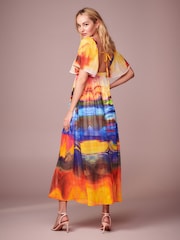 Multi Scenic Print Angel Sleeve Tiered Maxi Dress - Image 8 of 8