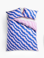 Blue/Pink Reversible Bright Wave with Pipe Edge Duvet Cover and Pillowcase Set - Image 2 of 8