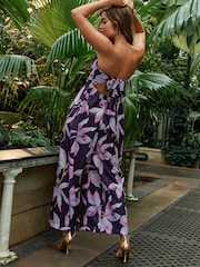 Navy Blue/Pink Floral Kew Collection Bandeau Jumpsuit - Image 2 of 7