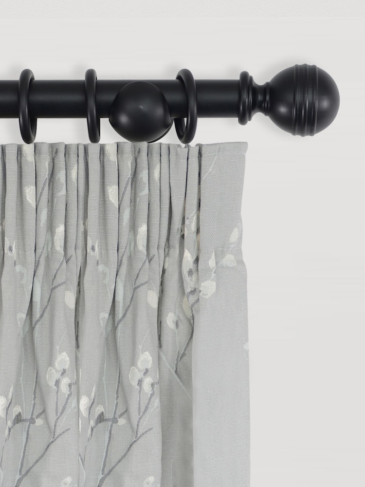 Laura Ashley Black Ribbed Ball 35mm Wood Curtain 180cm Pole - Image 1 of 4
