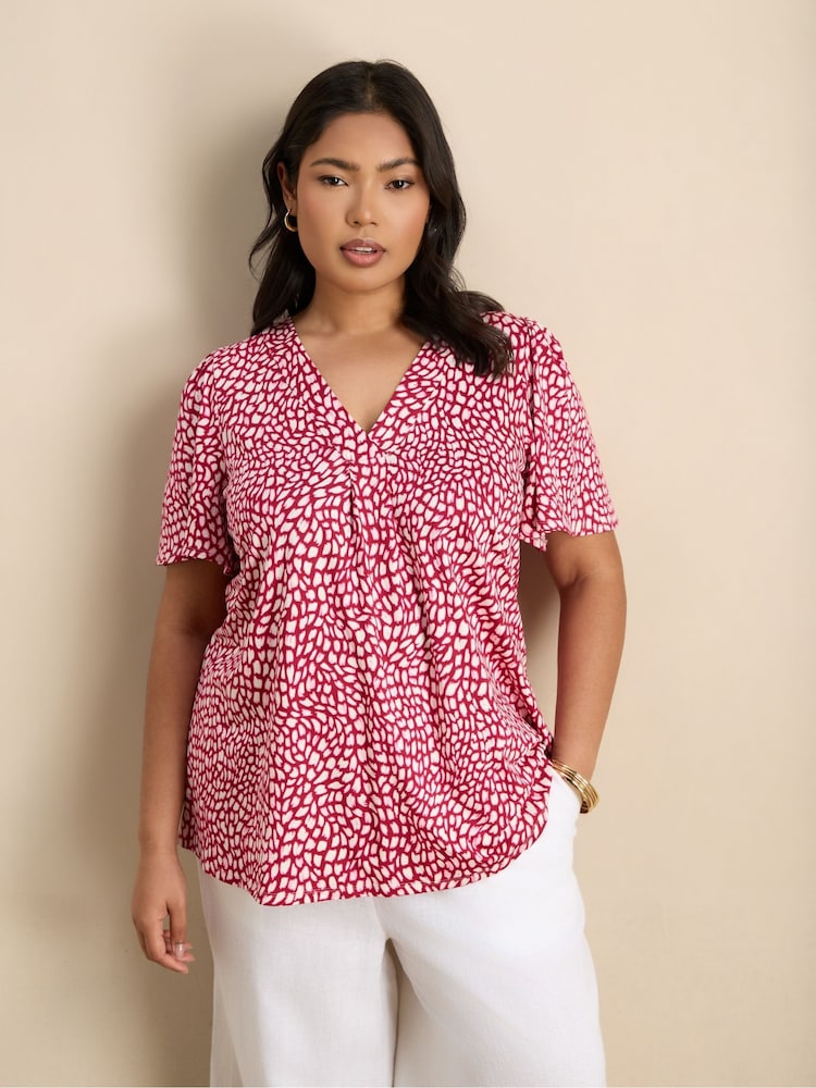 Live Unlimited Pink Abstract Print Short Sleeve Jersey Top - Image 1 of 5