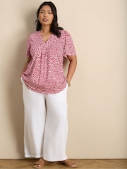 Live Unlimited Pink Abstract Print Short Sleeve Jersey Top - Image 2 of 5