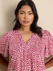 Live Unlimited Pink Abstract Print Short Sleeve Jersey Top - Image 5 of 5