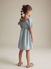 Blue Textured 100% Cotton Dress (3-16yrs) - Image 3 of 5