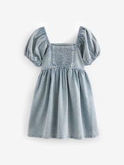 Blue Textured 100% Cotton Dress (3-16yrs) - Image 4 of 5