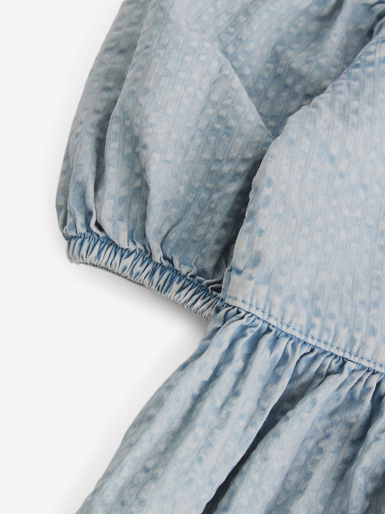 Blue Textured 100% Cotton Dress (3-16yrs) - Image 5 of 5
