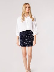 Apricot Blue Velvet Sequin Bodycon Mini Skirt - Image 2 of 4