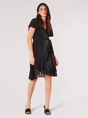 Apricot Black Angel Sleeve Wrap Sparkle Dress - Image 1 of 4