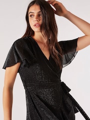 Apricot Black Angel Sleeve Wrap Sparkle Dress - Image 4 of 4