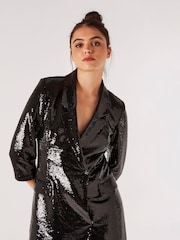 Apricot Black Sequin Blazer Dress - Image 1 of 4