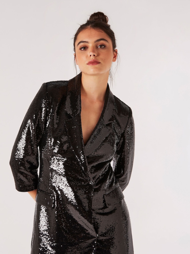 Apricot Black Sequin Blazer Dress - Image 1 of 4