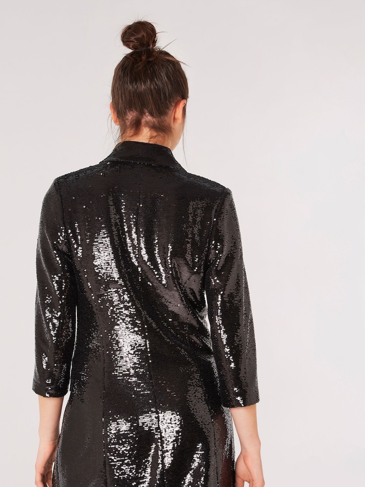 Apricot Black Sequin Blazer Dress - Image 2 of 4