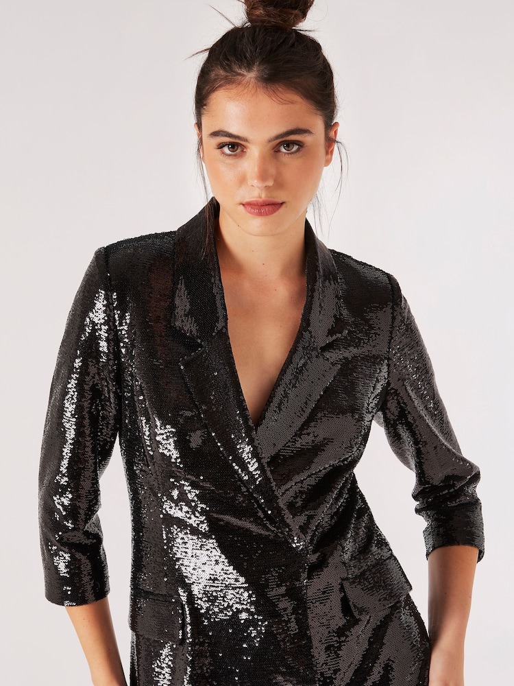 Apricot Black Sequin Blazer Dress - Image 4 of 4