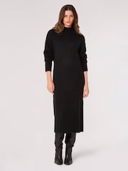 Apricot Black Chunky Knit High Neck Midi Dress - Image 1 of 4
