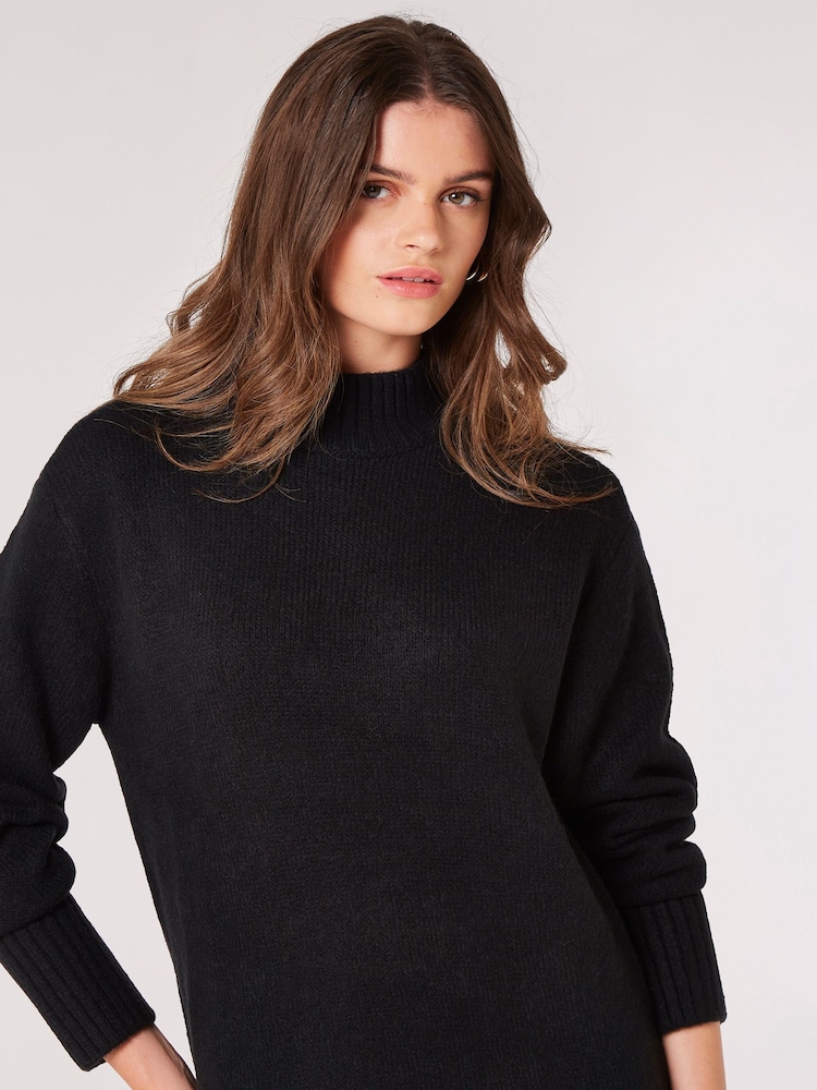 Apricot Black Chunky Knit High Neck Midi Dress - Image 4 of 4