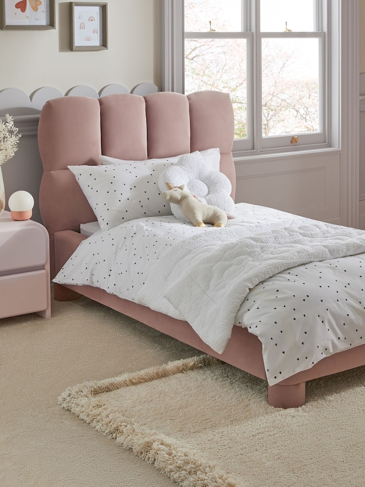 Soft Velvet Blush Pink Kids Bubble Upholstered Bed - Image 1 of 7