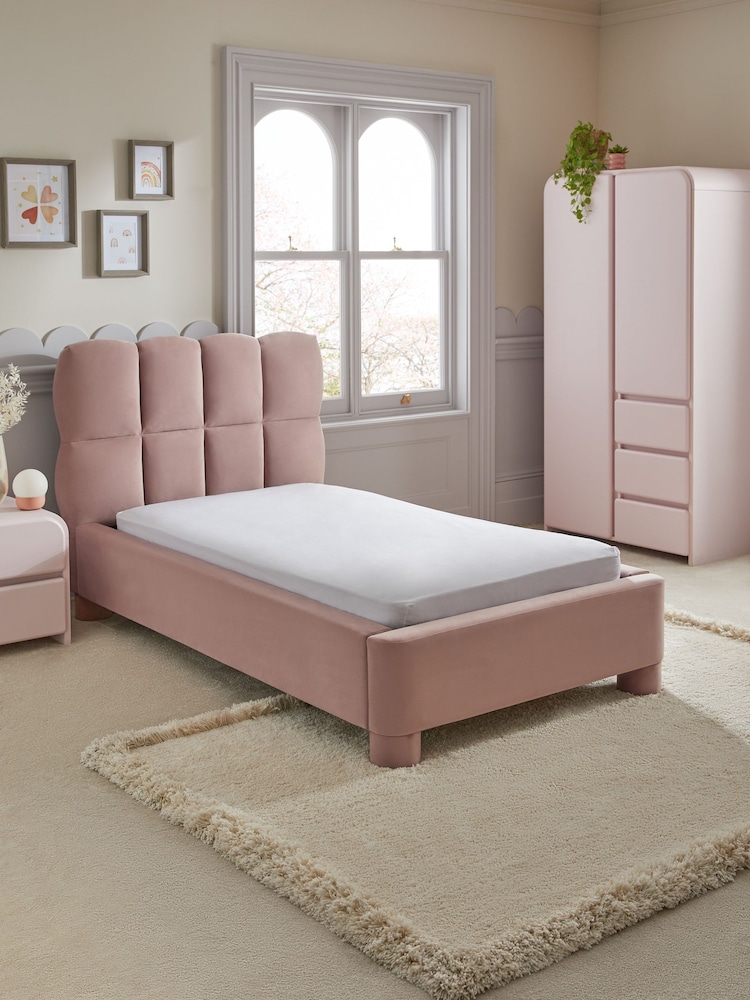 Soft Velvet Blush Pink Kids Bubble Upholstered Bed - Image 2 of 7