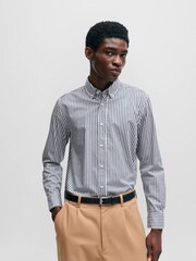 BOSS Blue Casual Fit Button-Down Shirt In Striped Cotton Twill - Image 1 of 6
