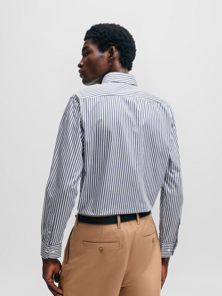 BOSS Blue Casual Fit Button-Down Shirt In Striped Cotton Twill - Image 2 of 6 BOSS Blue Casual Fit Button-Down Shirt In Striped Cotton Twill - Image 2 of 6