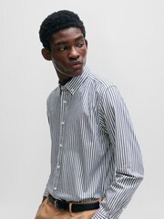 BOSS Blue Casual Fit Button-Down Shirt In Striped Cotton Twill - Image 4 of 6