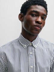 BOSS Blue Casual Fit Button-Down Shirt In Striped Cotton Twill - Image 5 of 6