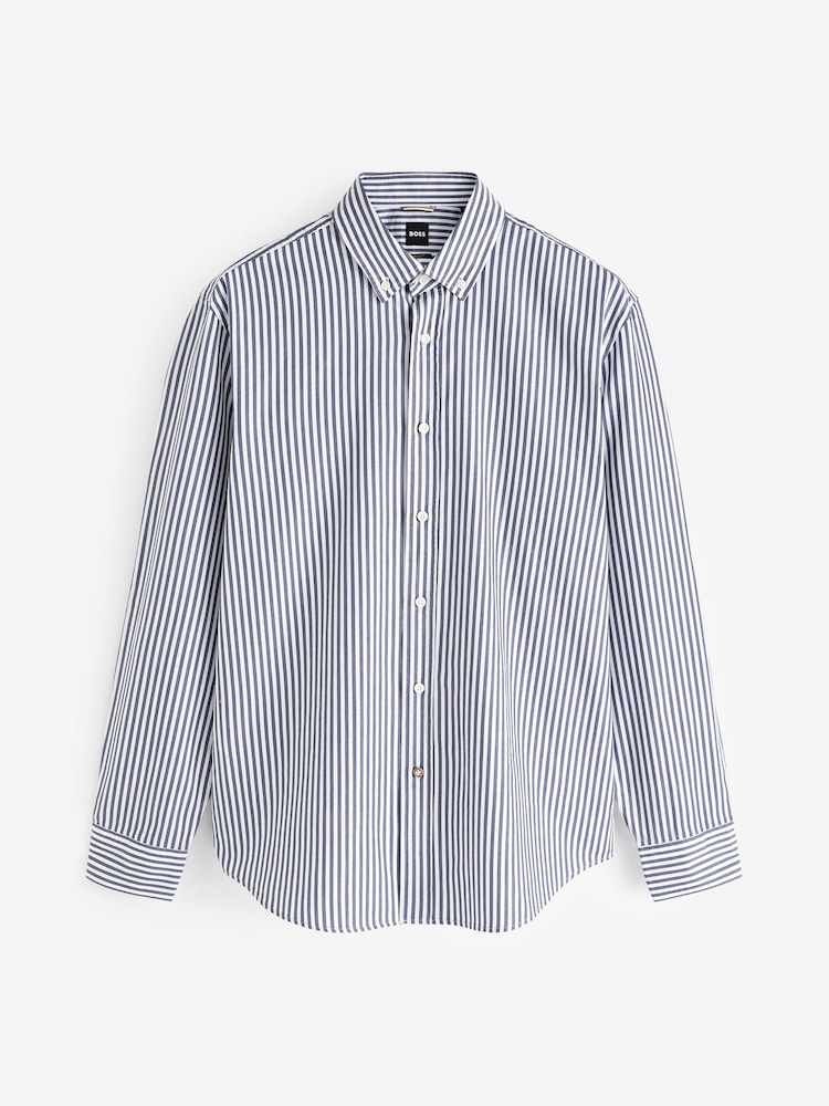 BOSS Blue Casual Fit Button-Down Shirt In Striped Cotton Twill - Image 6 of 6 BOSS Blue Casual Fit Button-Down Shirt In Striped Cotton Twill - Image 6 of 6