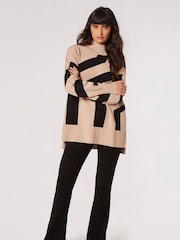 Apricot Natural Oversized Step Stripe Mock Neck Jumper - Image 3 of 4