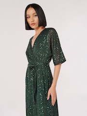 Apricot Green Sequin Lines Kimono Midi Dress - Image 4 of 4