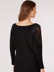 Apricot Black Shoulder Studs Lace Batwing Jumper - Image 2 of 4