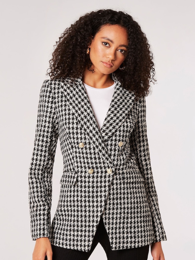 Apricot Black Dogtooth Asym Blazer - Image 2 of 6