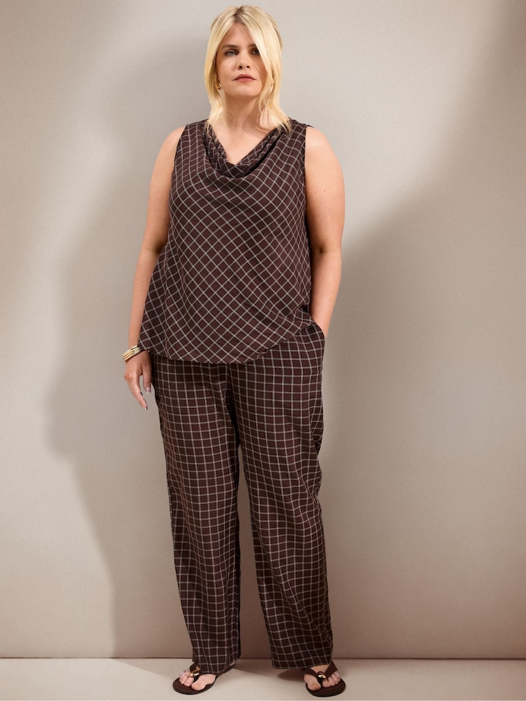 Live Unlimited Brown Check Sleeveless Tunic - Image 1 of 5 Live Unlimited Brown Check Sleeveless Tunic - Image 1 of 5