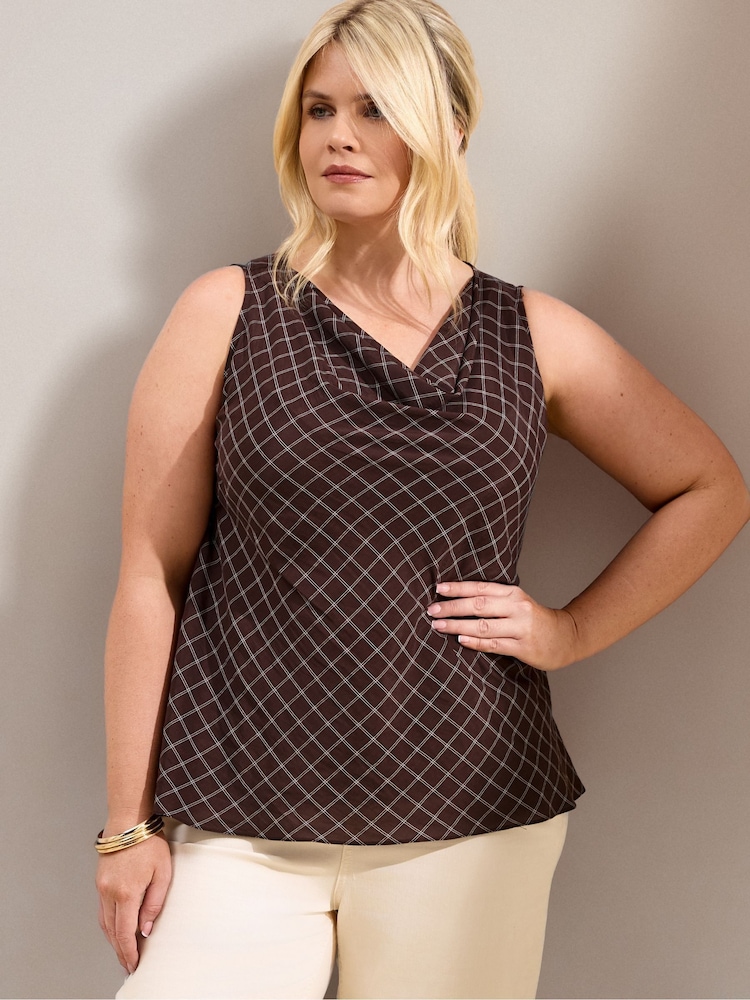 Live Unlimited Brown Check Sleeveless Tunic - Image 2 of 5 Live Unlimited Brown Check Sleeveless Tunic - Image 2 of 5