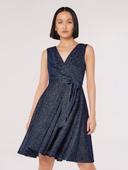 Apricot Blue Pleat V-Neck Skater Dress - Image 1 of 5